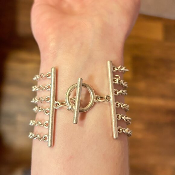 Victorian Silver Multi Chain Crystal Rhinestone Bangle - Picture 5 of 9